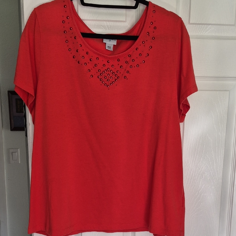 Embelished Orange Women's Short-Sleeve Top 1X